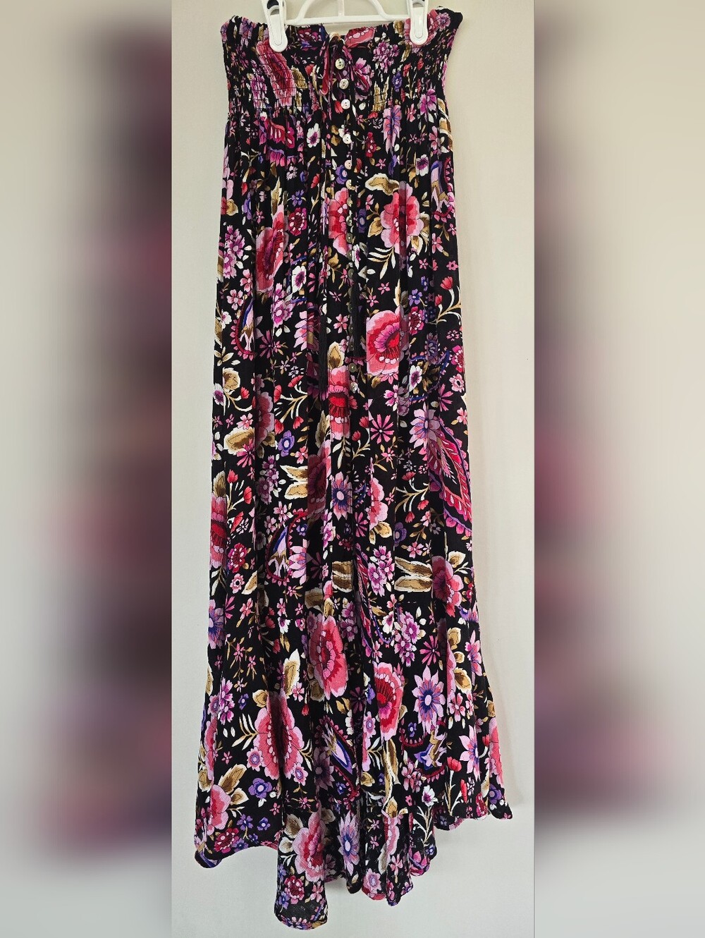 Cynthia Rowley Black Maxi Skirt with Pink & Purple Floral Print. Womens XS.
